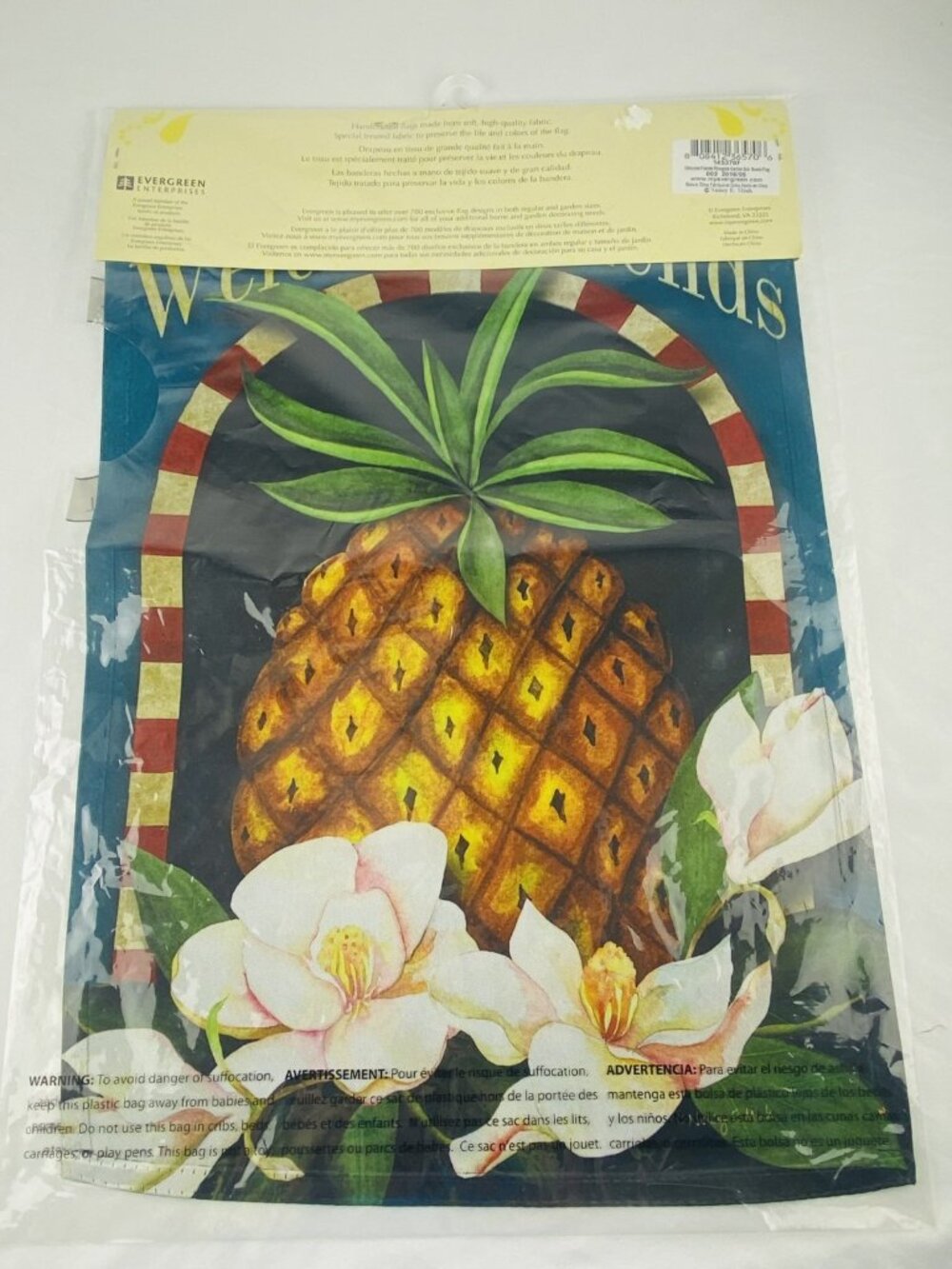NEW Evergreen Welcome Friends Pineapple Magnolias Suede Garden Flag 12.5”x18” DS - Picture 2 of 7